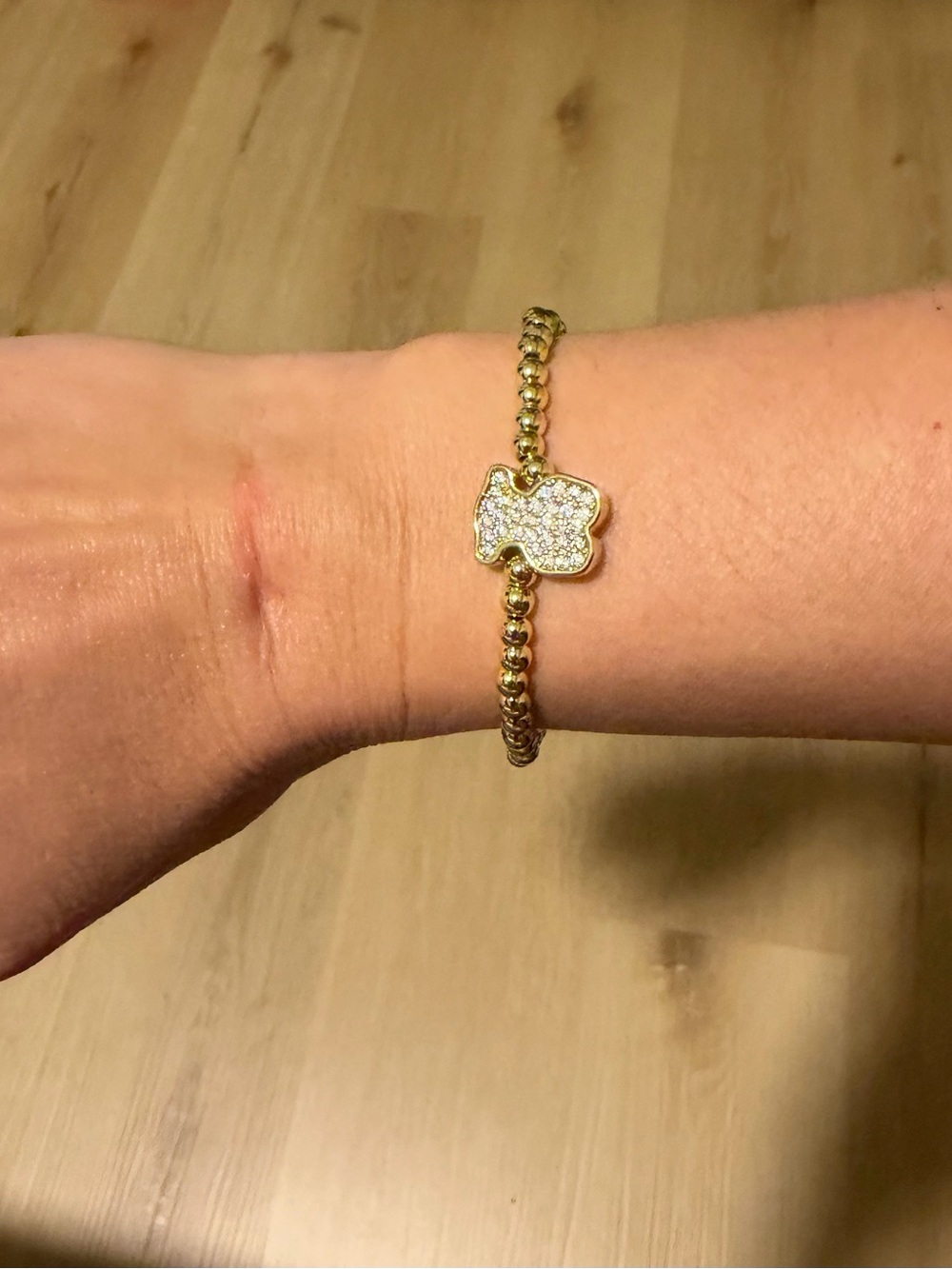 Gold Beaded Pavé Clover Bracelet by